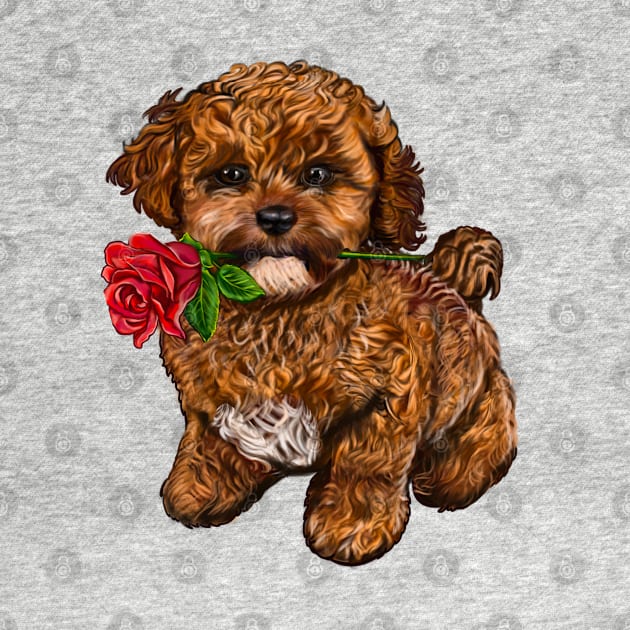 The Best Valentine’s Day Gift ideas, cavalier king charles spaniel Cute puppy dog 2 love heart sweetheart with red rose in its mouth. Cavapoochon Cavapoo dog Valentine’s Day by Artonmytee